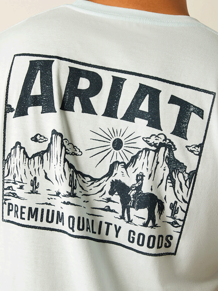 Ariat 10058882 Mens Echo Valley Pocket T-Shirt Quiet Ride Light Blue back view.If you need any assistance with this item or the purchase of this item please call us at five six one seven four eight eight eight zero one Monday through Saturday 10:00a.m EST to 8:00 p.m EST