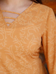 Cruel Denim CTW7301004 Womens Long Sleeve Print Blouse Gold front close up. If you need any assistance with this item or the purchase of this item please call us at five six one seven four eight eight eight zero one Monday through Saturday 10:00a.m EST to 8:00 p.m EST