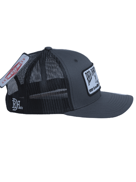 Red Dirt RDHC-101 ARMADILLO RACING TEAM Trucker Cap Black Charcoal side view. If you need any assistance with this item or the purchase of this item please call us at five six one seven four eight eight eight zero one Monday through Saturday 10:00a.m EST to 8:00 p.m EST