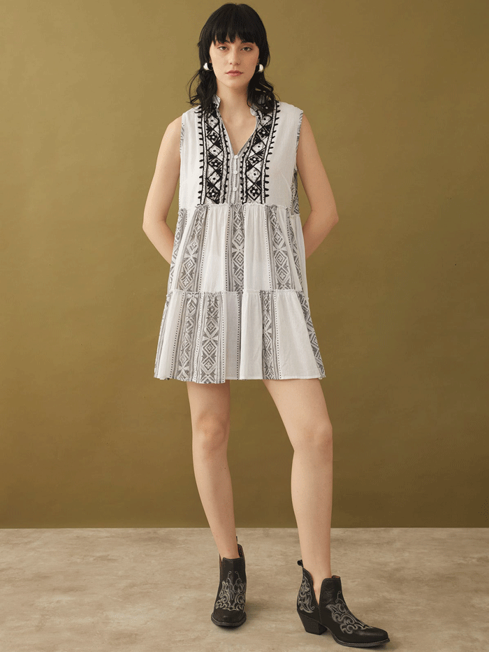 Bohera B24S-8530 Womens Cecilia Blossoms Embroidered Dress White front. If you need any assistance with this item or the purchase of this item please call us at five six one seven four eight eight eight zero one Monday through Saturday 10:00a.m EST to 8:00 p.m EST