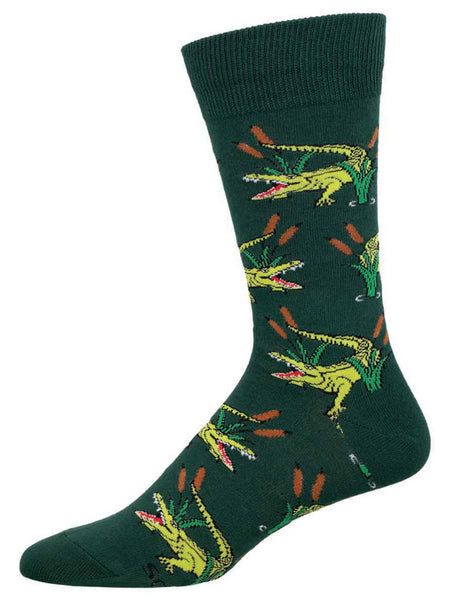 Socksmith MNC3358-GEE Mens See You Later Alligator Socks Green front view. If you need any assistance with this item or the purchase of this item please call us at five six one seven four eight eight eight zero one Monday through Saturday 10:00a.m EST to 8:00 p.m EST