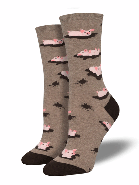 Socksmith WNC2805-HEB Womens Pig Out Socks Brown Heather front view. If you need any assistance with this item or the purchase of this item please call us at five six one seven four eight eight eight zero one Monday through Saturday 10:00a.m EST to 8:00 p.m EST