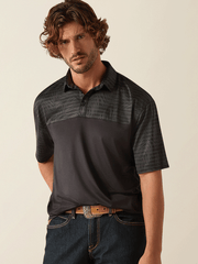 Ariat 10055071 Mens Charger 2.0 Color Block Polo Black front view. If you need any assistance with this item or the purchase of this item please call us at five six one seven four eight eight eight zero one Monday through Saturday 10:00a.m EST to 8:00 p.m EST