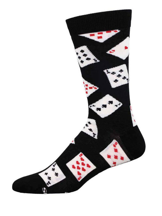 Socksmith MBN3465-BLK Mens Deal Me In Socks Black front view. If you need any assistance with this item or the purchase of this item please call us at five six one seven four eight eight eight zero one Monday through Saturday 10:00a.m EST to 8:00 p.m EST