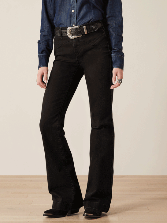 Ariat 10054301 Womens High Rise Dixie Slim Trouser Jeans Valencia Black front view. If you need any assistance with this item or the purchase of this item please call us at five six one seven four eight eight eight zero one Monday through Saturday 10:00a.m EST to 8:00 p.m EST