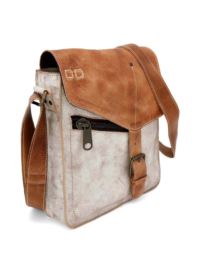 Bed Stu A610012-NTTNRS-X Womens Venice Beach Crossbody Handbag Nectar Lux Tan Rustic front view on model. If you need any assistance with this item or the purchase of this item please call us at five six one seven four eight eight eight zero one Monday through Saturday 10:00a.m EST to 8:00 p.m EST