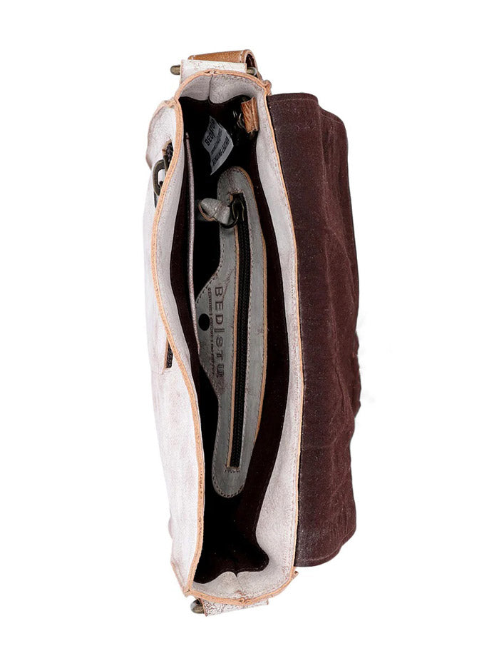 Bed Stu A610012-NTTNRS-X Womens Venice Beach Crossbody Handbag Nectar Lux Tan Rustic front view on model. If you need any assistance with this item or the purchase of this item please call us at five six one seven four eight eight eight zero one Monday through Saturday 10:00a.m EST to 8:00 p.m EST