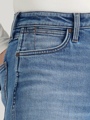 Wrangler 112356680 Womens Retro Bailey High Rise Bootcut Jean Kelly front pocket close up. If you need any assistance with this item or the purchase of this item please call us at five six one seven four eight eight eight zero one Monday through Saturday 10:00a.m EST to 8:00 p.m EST