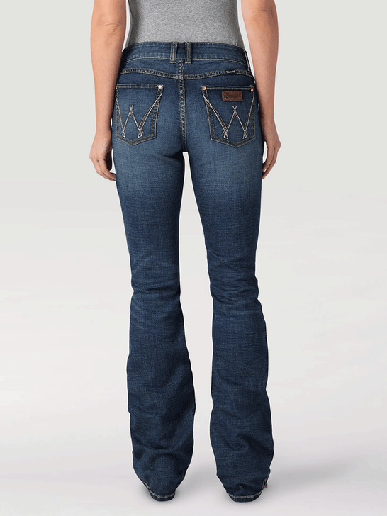 Wrangler 09MWZMS Womens Retro Mae Mid Rise Bootcut Jeans MS Wash back view. If you need any assistance with this item or the purchase of this item please call us at five six one seven four eight eight eight zero one Monday through Saturday 10:00a.m EST to 8:00 p.m EST