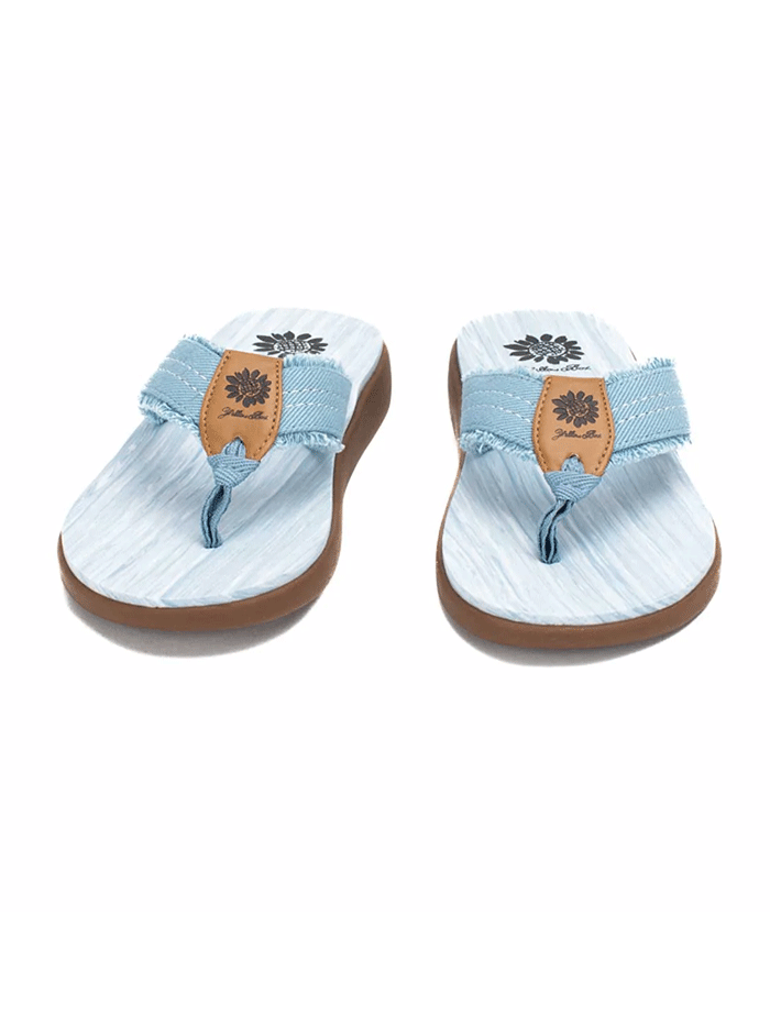 Yellow Box 52607 Womens Gerri Flip Flop Sandals Denim side and front view. If you need any assistance with this item or the purchase of this item please call us at five six one seven four eight eight eight zero one Monday through Saturday 10:00a.m EST to 8:00 p.m EST
