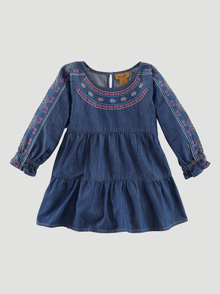 Wrangler 112335321 Kids Long Sleeve Western Dress Denim front view. If you need any assistance with this item or the purchase of this item please call us at five six one seven four eight eight eight zero one Monday through Saturday 10:00a.m EST to 8:00 p.m EST