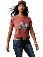 Ariat 10045445 Womens Barnyard Short Sleeve Tee Red Clay Heather front view. If you need any assistance with this item or the purchase of this item please call us at five six one seven four eight eight eight zero one Monday through Saturday 10:00a.m EST to 8:00 p.m EST