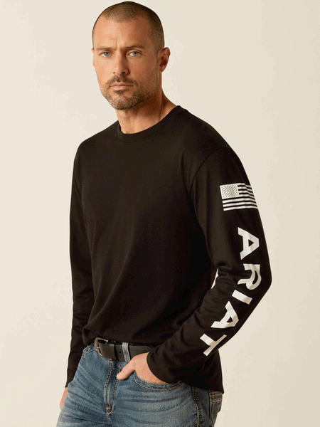 Ariat 10054193 Mens Elevated V2 T-Shirt Black front and side view. If you need any assistance with this item or the purchase of this item please call us at five six one seven four eight eight eight zero one Monday through Saturday 10:00a.m EST to 8:00 p.m EST