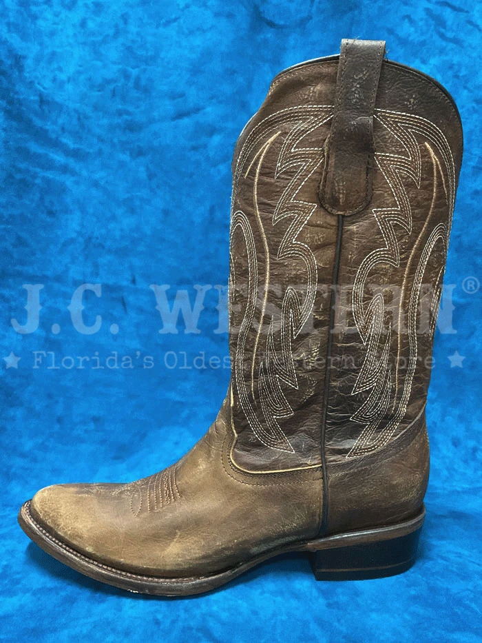 Circle G L5979 Mens Embroidery Round Toe Boot Oil Brown front and side view of pair. If you need any assistance with this item or the purchase of this item please call us at five six one seven four eight eight eight zero one Monday through Saturday 10:00a.m EST to 8:00 p.m EST