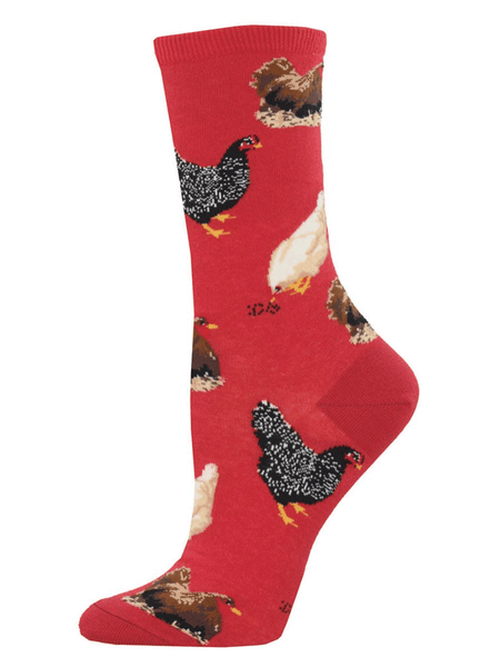 Socksmith WNC774-RED Womens Hen House Socks Red side view. If you need any assistance with this item or the purchase of this item please call us at five six one seven four eight eight eight zero one Monday through Saturday 10:00a.m EST to 8:00 p.m EST