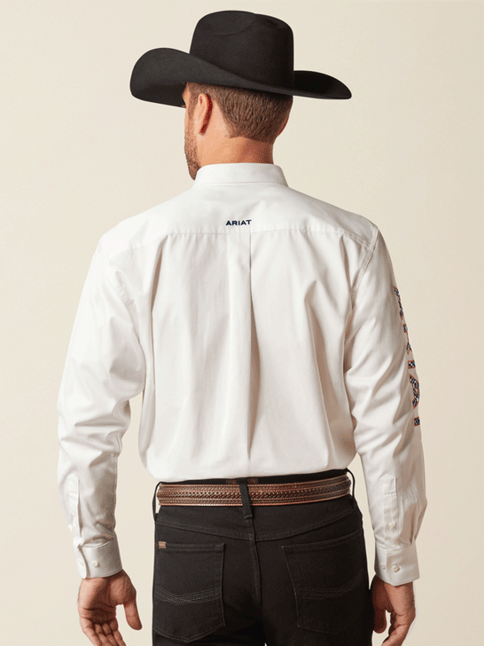 Ariat 10048807 Mens Team Logo Twill Classic Fit Shirt White back view. If you need any assistance with this item or the purchase of this item please call us at five six one seven four eight eight eight zero one Monday through Saturday 10:00a.m EST to 8:00 p.m EST