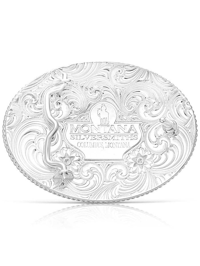 Montana Silversmiths 1255-878 Crossed Pistols Classic Western Buckle Silver front view. If you need any assistance with this item or the purchase of this item please call us at five six one seven four eight eight eight zero one Monday through Saturday 10:00a.m EST to 8:00 p.m EST