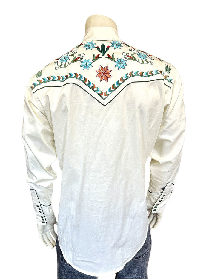 Rockmount 6865-IVO Mens Agave Cactus Floral Embroidery Western Shirt Ivory front view. If you need any assistance with this item or the purchase of this item please call us at five six one seven four eight eight eight zero one Monday through Saturday 10:00a.m EST to 8:00 p.m EST