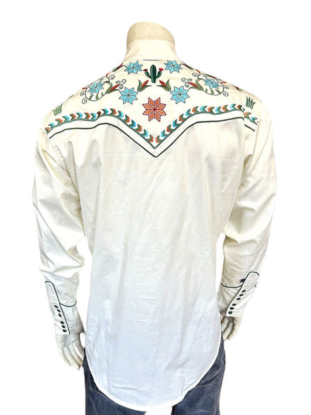 Rockmount 6865-IVO Mens Agave Cactus Floral Embroidery Western Shirt Ivory back view. If you need any assistance with this item or the purchase of this item please call us at five six one seven four eight eight eight zero one Monday through Saturday 10:00a.m EST to 8:00 p.m EST