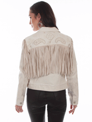 Scully HC687-OFW Womens Fringe Jean Western Jacket Off White back view. If you need any assistance with this item or the purchase of this item please call us at five six one seven four eight eight eight zero one Monday through Saturday 10:00a.m EST to 8:00 p.m EST