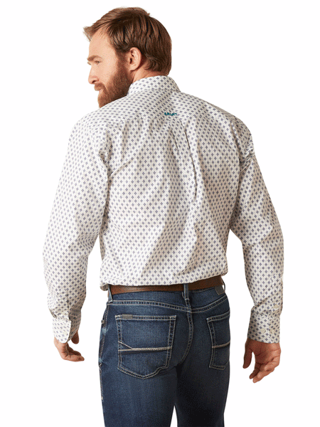 Ariat 10046195 Mens Boone Fitted Long Sleeve Shirt White back view. If you need any assistance with this item or the purchase of this item please call us at five six one seven four eight eight eight zero one Monday through Saturday 10:00a.m EST to 8:00 p.m EST