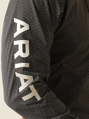 Ariat 10058960 Mens Team Fowler Classic Fit Shirt Black sleeve close up. If you need any assistance with this item or the purchase of this item please call us at five six one seven four eight eight eight zero one Monday through Saturday 10:00a.m EST to 8:00 p.m EST
