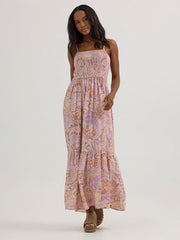 Wrangler 112364374 Womens Smocked Bodice Maxi Dress Pastel Paisley Purple front view. If you need any assistance with this item or the purchase of this item please call us at five six one seven four eight eight eight zero one Monday through Saturday 10:00a.m EST to 8:00 p.m EST