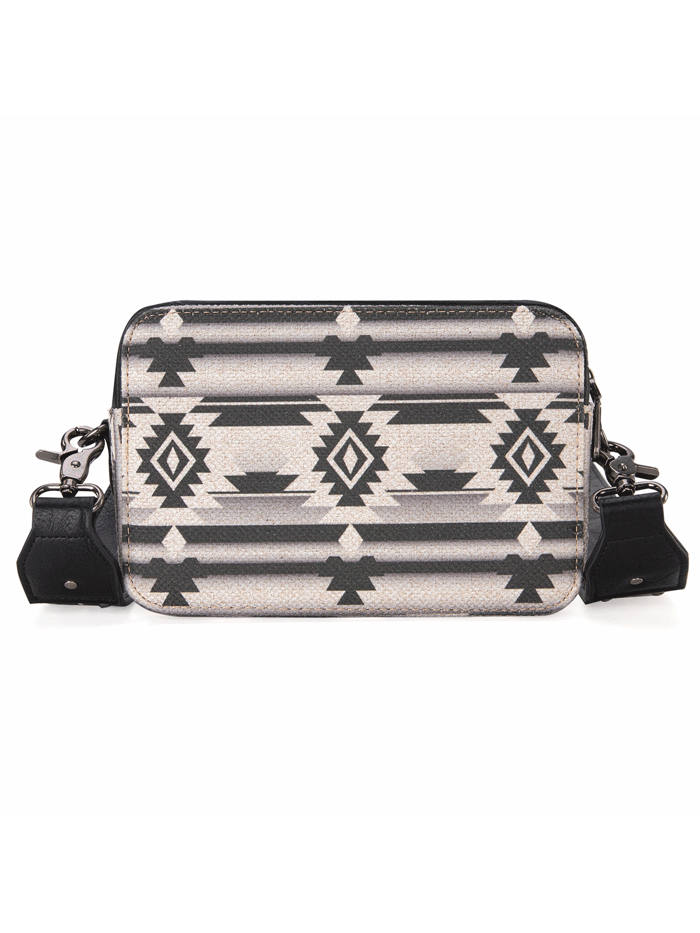 Wrangler WG2207-3003BK Womens Aztec Printed Crossbody Purse With Wallet Compartment Black front. If you need any assistance with this item or the purchase of this item please call us at five six one seven four eight eight eight zero one Monday through Saturday 10:00a.m EST to 8:00 p.m EST