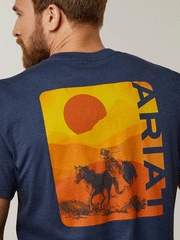 Ariat 10045275 Mens Mustang Fever T-Shirt Navy Heather back design close up. If you need any assistance with this item or the purchase of this item please call us at five six one seven four eight eight eight zero one Monday through Saturday 10:00a.m EST to 8:00 p.m EST