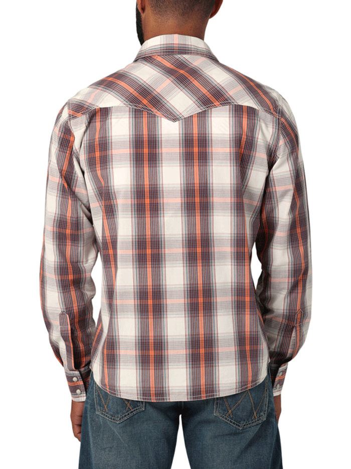Wrangler 112330788 Mens Retro Premium Long Sleeve Shirt Orange front view. If you need any assistance with this item or the purchase of this item please call us at five six one seven four eight eight eight zero one Monday through Saturday 10:00a.m EST to 8:00 p.m EST