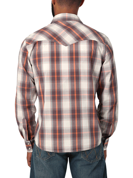 Wrangler 112330788 Mens Retro Premium Long Sleeve Shirt Orange back view. If you need any assistance with this item or the purchase of this item please call us at five six one seven four eight eight eight zero one Monday through Saturday 10:00a.m EST to 8:00 p.m EST