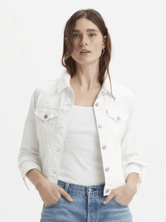 Levis 299450210 Womens Original Trucker Jacket White front view. If you need any assistance with this item or the purchase of this item please call us at five six one seven four eight eight eight zero one Monday through Saturday 10:00a.m EST to 8:00 p.m EST