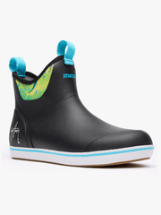 Xtratuf XMABGH00 Mens Ankle Deck Boot Guy Harvey Collection Black Mahi front and side view. If you need any assistance with this item or the purchase of this item please call us at five six one seven four eight eight eight zero one Monday through Saturday 10:00a.m EST to 8:00 p.m EST