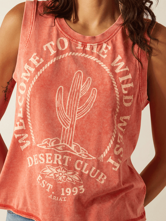 Ariat 10058776 Womens Desert Club Tank Chili front close up. If you need any assistance with this item or the purchase of this item please call us at five six one seven four eight eight eight zero one Monday through Saturday 10:00a.m EST to 8:00 p.m EST