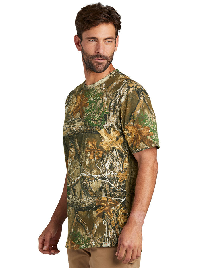 Russell Outdoors RU100 Mens Short Sleeve Tee Realtree Edge front view. If you need any assistance with this item or the purchase of this item please call us at five six one seven four eight eight eight zero one Monday through Saturday 10:00a.m EST to 8:00 p.m EST