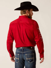 Ariat 10047224 Mens Team Logo Twill Fitted Shirt Cranberry Crimson back view. If you need any assistance with this item or the purchase of this item please call us at five six one seven four eight eight eight zero one Monday through Saturday 10:00a.m EST to 8:00 p.m EST