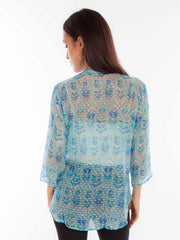 Scully HC890 Womens Feather Print Western Blouse Sky back view. If you need any assistance with this item or the purchase of this item please call us at five six one seven four eight eight eight zero one Monday through Saturday 10:00a.m EST to 8:00 p.m EST