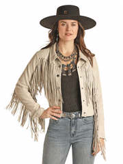 Panhandle DW92C02000 Womens Micro Suede Jacket With Fringe Natural front view. If you need any assistance with this item or the purchase of this item please call us at five six one seven four eight eight eight zero one Monday through Saturday 10:00a.m EST to 8:00 p.m EST