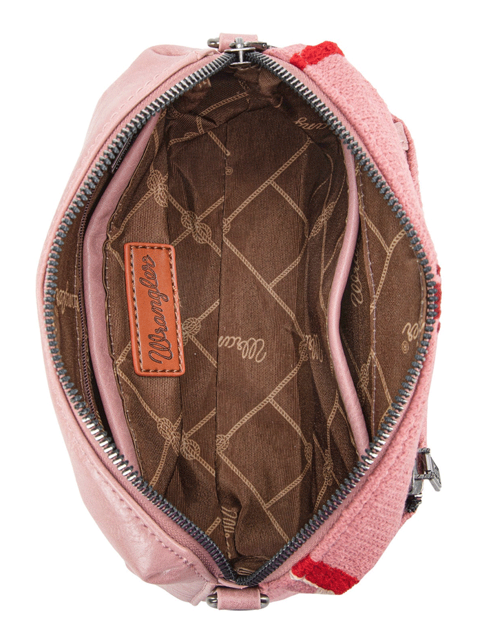 Wrangler WG174-1832HPK Womens Southwestern Knitted Crossbody Bag Hot Pink full front view. If you need any assistance with this item or the purchase of this item please call us at five six one seven four eight eight eight zero one Monday through Saturday 10:00a.m EST to 8:00 p.m EST

