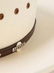 Stetson SSLLNO-304281 LLANO 10X Straw Hat Natural close up. If you need any assistance with this item or the purchase of this item please call us at five six one seven four eight eight eight zero one Monday through Saturday 10:00a.m EST to 8:00 p.m EST