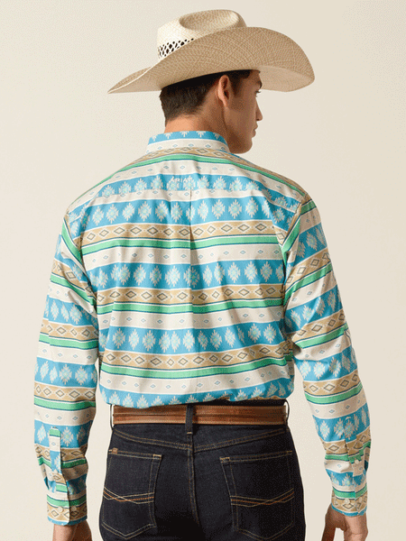 Ariat 10051523 Mens Team Christian Classic Fit Shirt Moroccan Blue back view. If you need any assistance with this item or the purchase of this item please call us at five six one seven four eight eight eight zero one Monday through Saturday 10:00a.m EST to 8:00 p.m EST