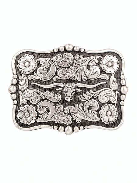 Nocona 37586 Longhorn Head Rectangle Buckle Silver front. If you need any assistance with this item or the purchase of this item please call us at five six one seven four eight eight eight zero one Monday through Saturday 10:00a.m EST to 8:00 p.m EST

