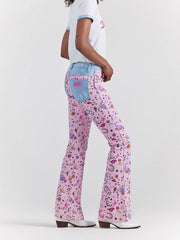 Wrangler 112345041 Womens BARBIE Retro High Rise Trouser Jean Pinnacle Pink side view. If you need any assistance with this item or the purchase of this item please call us at five six one seven four eight eight eight zero one Monday through Saturday 10:00a.m EST to 8:00 p.m EST