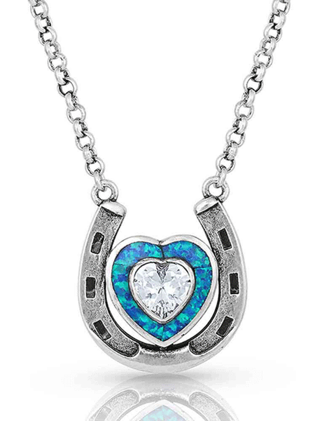 Montana Silversmiths NC4923 Womens The Love Inside Luck Horseshoe Necklace Silver front. If you need any assistance with this item or the purchase of this item please call us at five six one seven four eight eight eight zero one Monday through Saturday 10:00a.m EST to 8:00 p.m EST