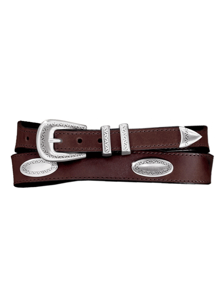 Brighton 39107 Mens Taper Ornament Belt Brown front view. If you need any assistance with this item or the purchase of this item please call us at five six one seven four eight eight eight zero one Monday through Saturday 10:00a.m EST to 8:00 p.m EST