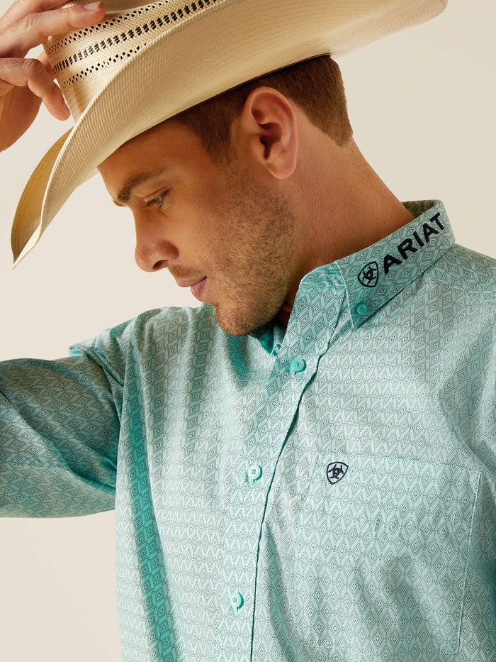Ariat 10048394 Mens Team Gian Classic Fit Shirt Light Aqua front view. If you need any assistance with this item or the purchase of this item please call us at five six one seven four eight eight eight zero one Monday through Saturday 10:00a.m EST to 8:00 p.m EST