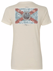 FloGrown FGW-1-189 Womens Denim Daisy Flag Fitted Tee Beige back view. If you need any assistance with this item or the purchase of this item please call us at five six one seven four eight eight eight zero one Monday through Saturday 10:00a.m EST to 8:00 p.m EST