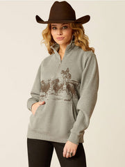 Ariat 10052000 Womens Half Zip Sweatshirt Heather Grey front view. If you need any assistance with this item or the purchase of this item please call us at five six one seven four eight eight eight zero one Monday through Saturday 10:00a.m EST to 8:00 p.m EST