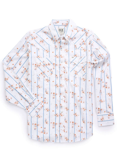 Ely Cattleman 2027118-WH Mens Wallpaper Floral Print Western Snap Shirt White front view. If you need any assistance with this item or the purchase of this item please call us at five six one seven four eight eight eight zero one Monday through Saturday 10:00a.m EST to 8:00 p.m EST