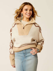 Ariat 10052607 Womens Wild West Sweater Summer Sand Irish Cream Tan front view. If you need any assistance with this item or the purchase of this item please call us at five six one seven four eight eight eight zero one Monday through Saturday 10:00a.m EST to 8:00 p.m EST